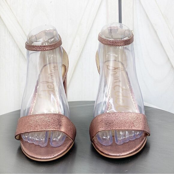 Sam Edelman Yaro Metallic Block Heel Ankle Strap Sandals Copper Pink 7 - Picture 3 of 12